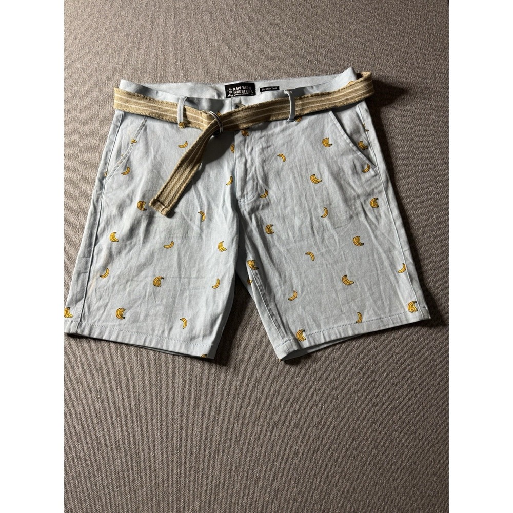 Raw Yarn Industries Men's Light Blue Chino Shorts With Bananas On Them Size 36